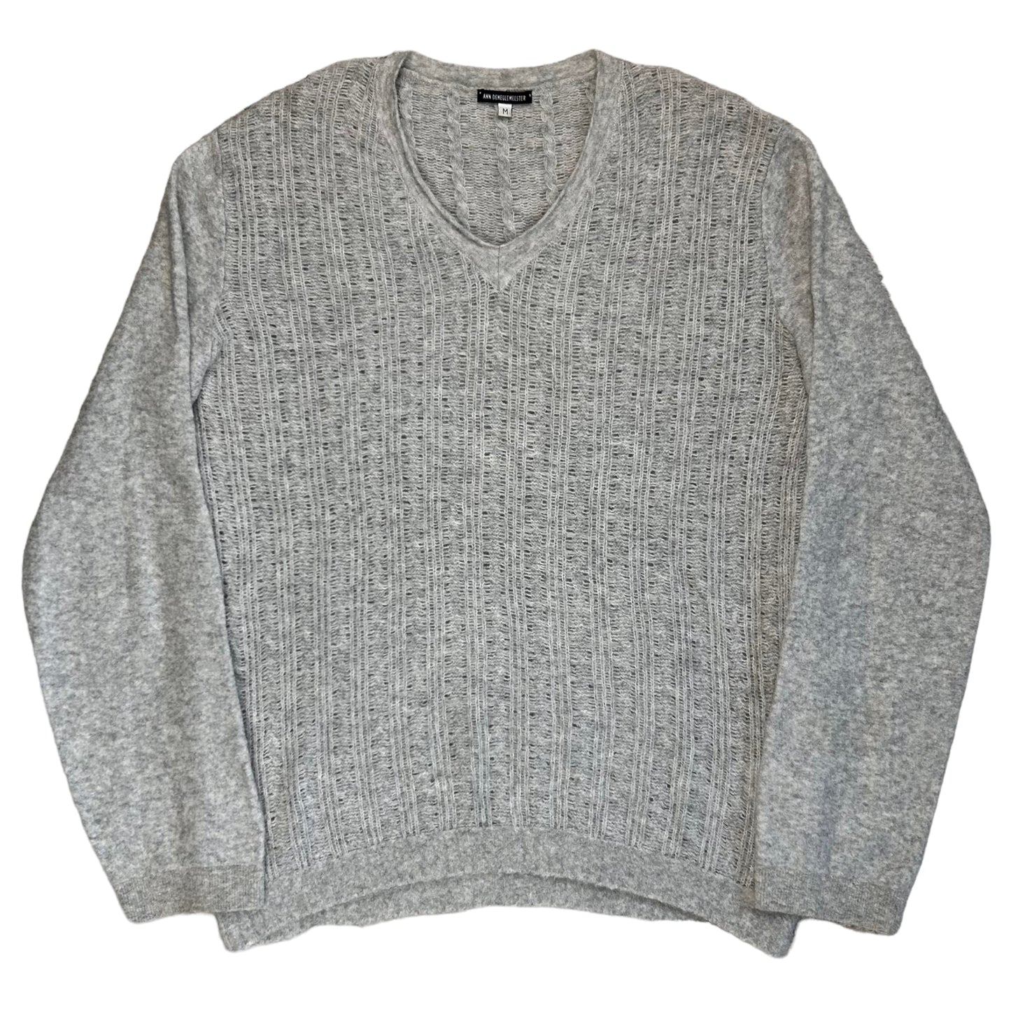 Ann Demeulemeester Reversed Cable Knit V-Neck Sweater