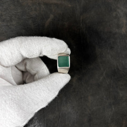 Massive Minimalistic Squared Jade Stone Ring