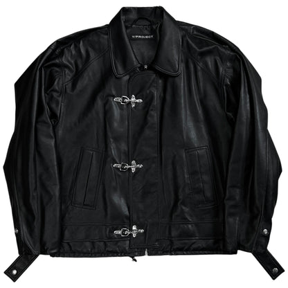 Y/Project Distorted Shoulder Fireman Buckle Faux Leather Jacket - AW20