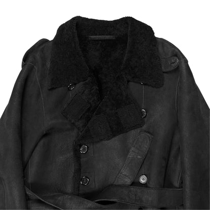 Ann Demeulemeester Double Breasted Belted Shearling Leather Jacket - AW19
