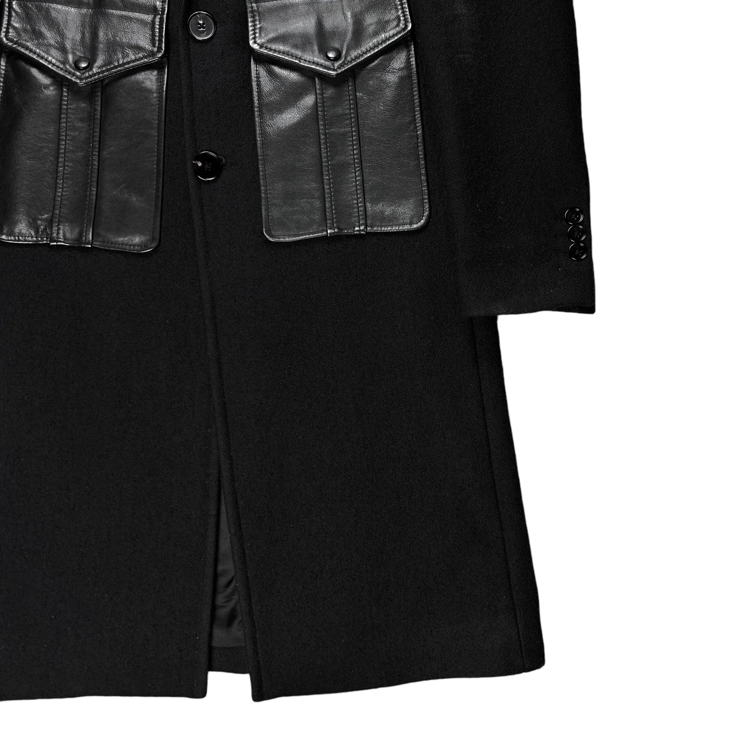 Maison Martin Margiela Sartorial Leather Pocket Patch Wool Coat - AW15