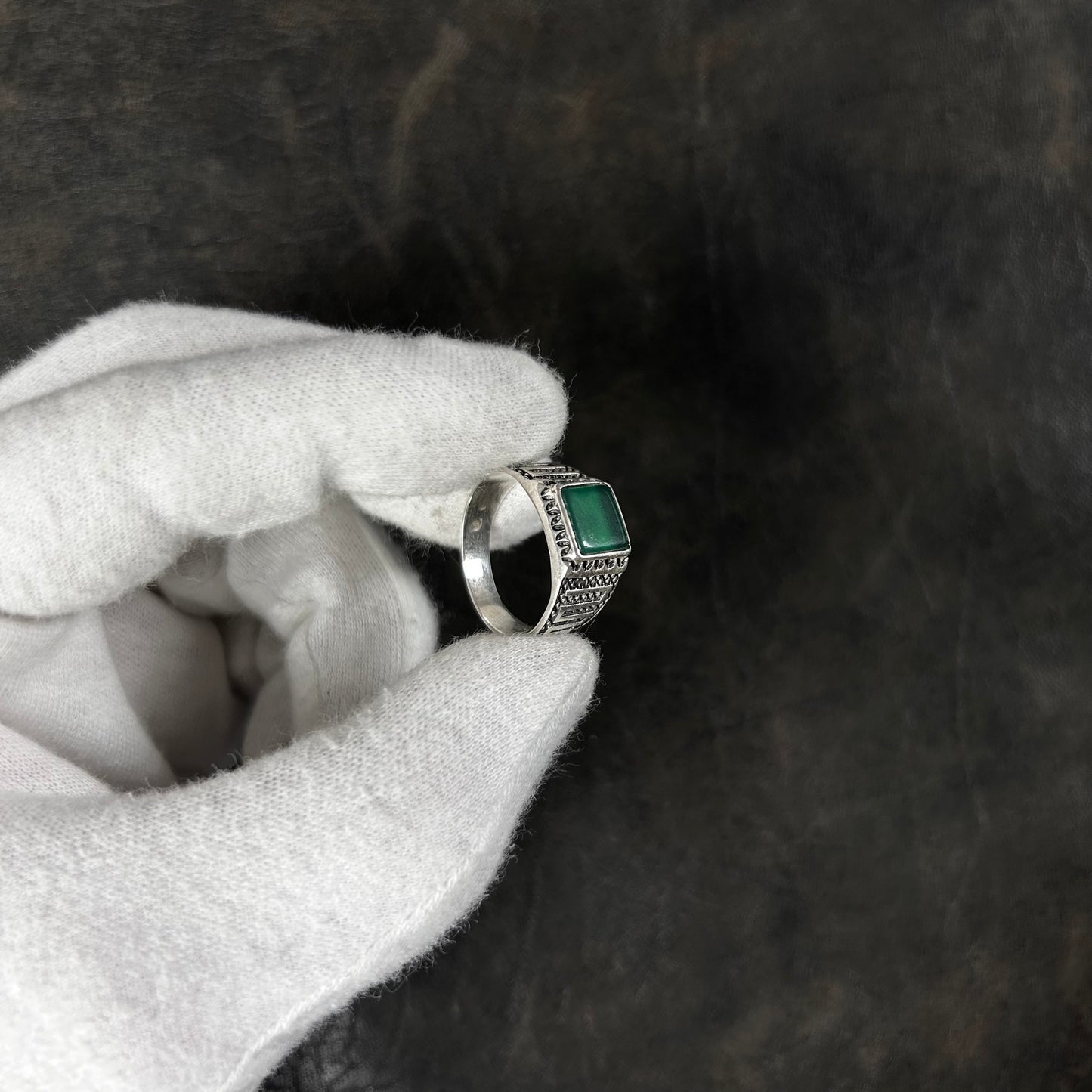 Graved Square Jade Stone Ring