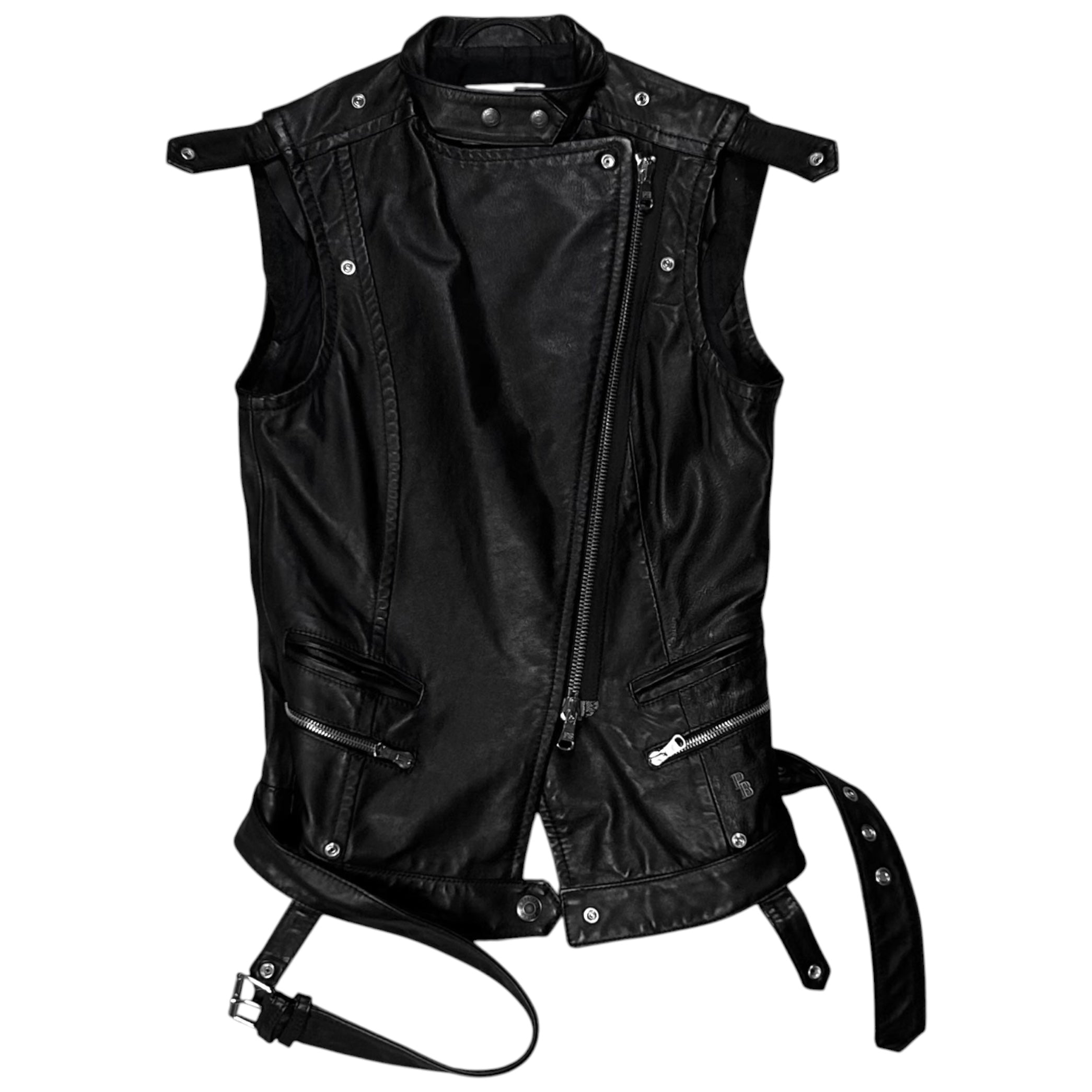 Balmain by Olivier Rousteing Belted Biker Leather Vest - SS12