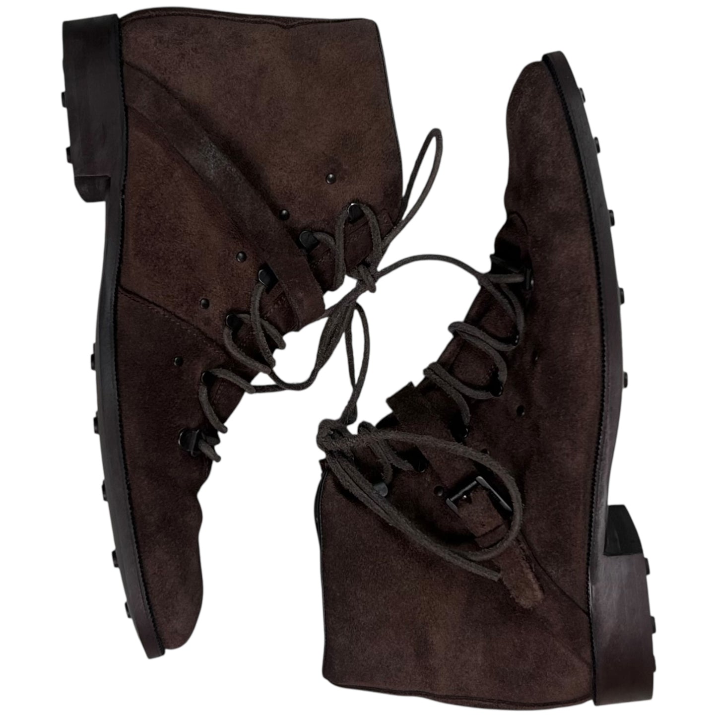 Gucci by Tom Ford Belted Hook Laced Suede Combat Boots