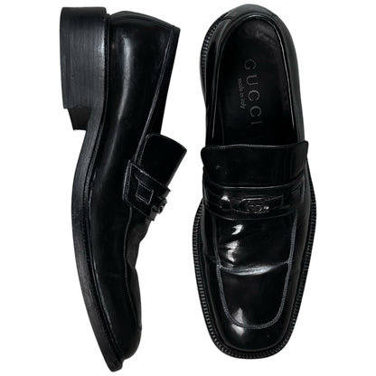 Gucci by Tom Ford Contrast Stitch Metal Logo Penny Loafers - AW96