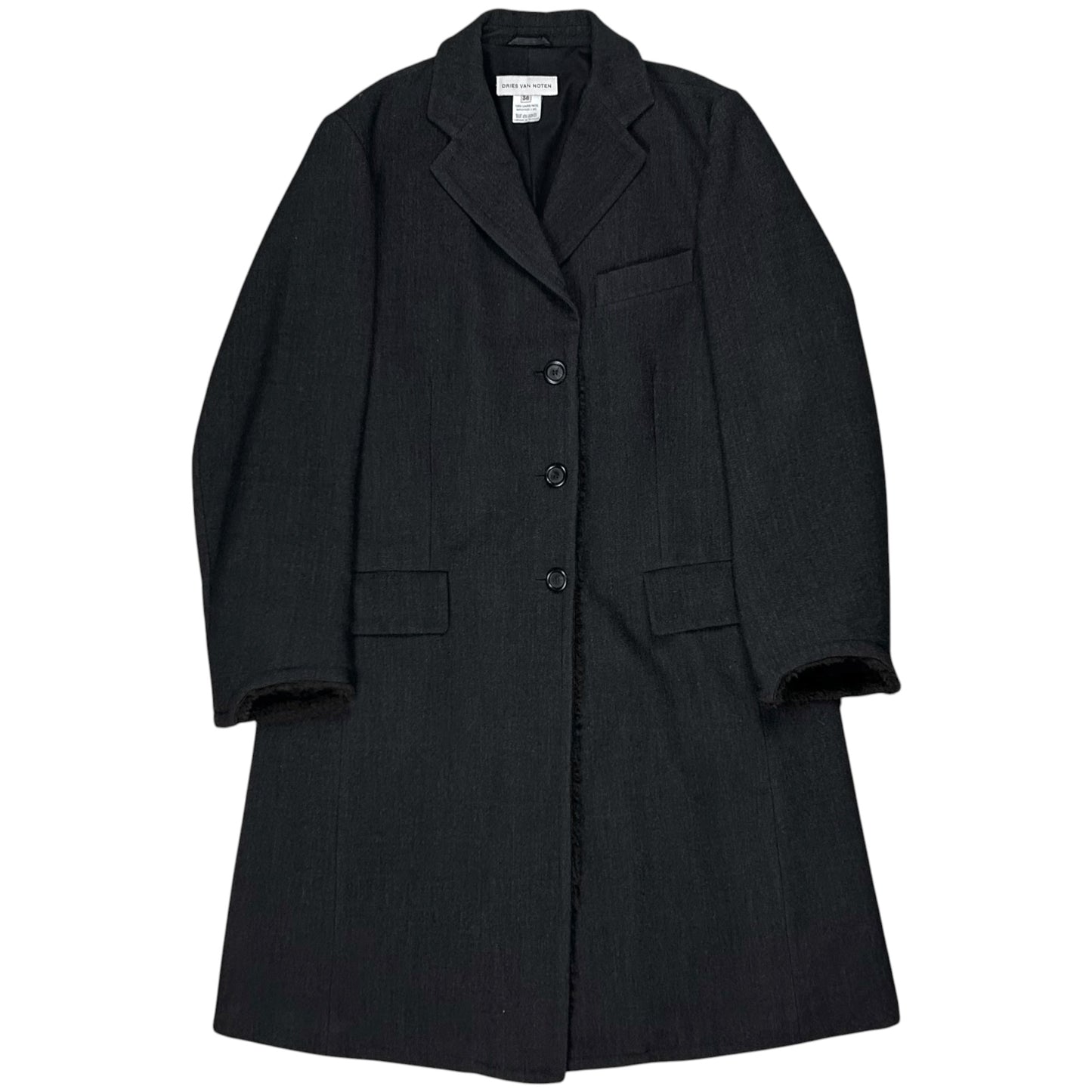 Dries Van Noten Faux Fur Applicated Wool Coat - 2000s