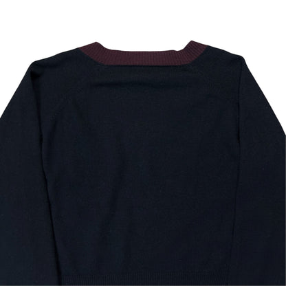 Dries Van Noten Velvet Trimmed V-Neck Cashmere Knit Sweater