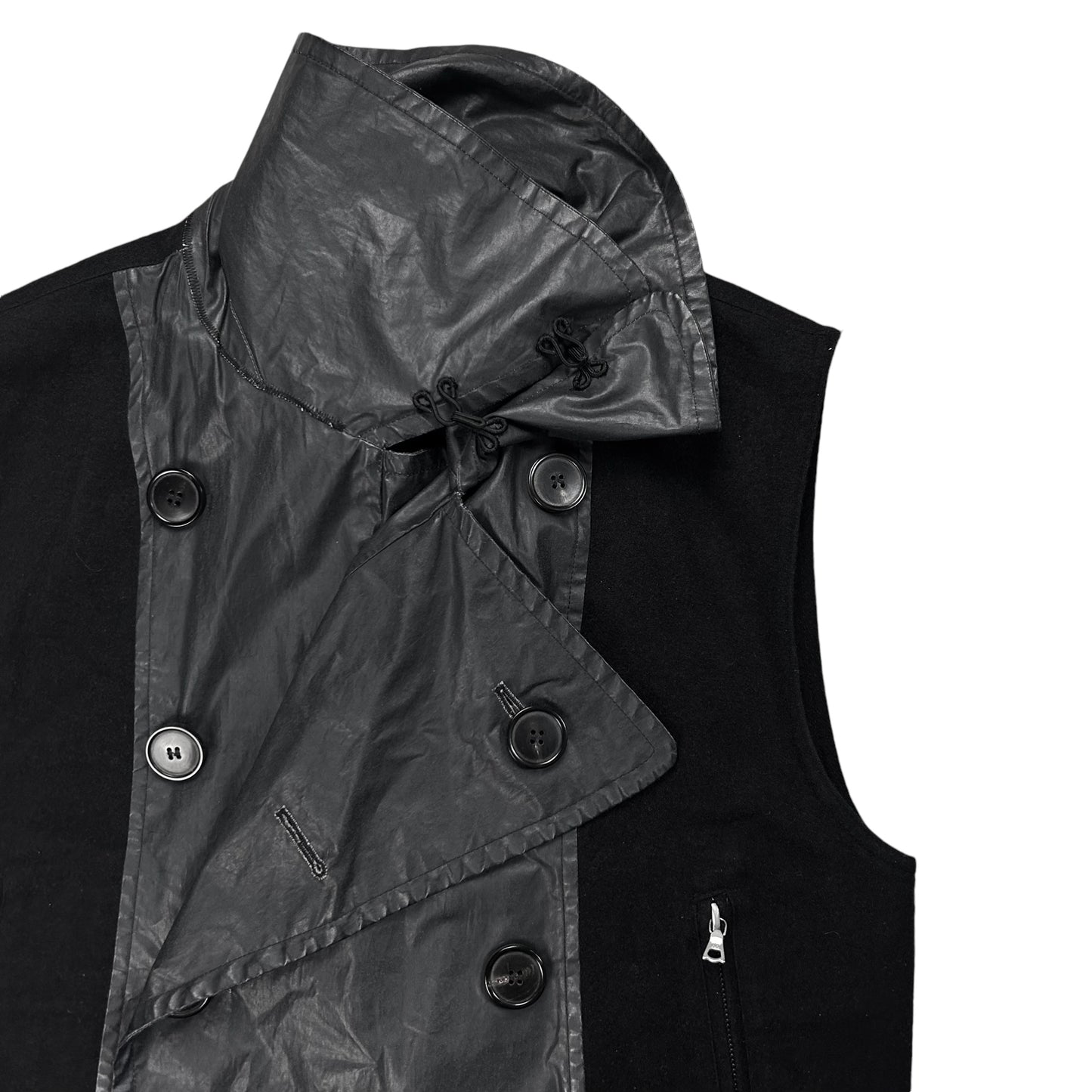 Dries Van Noten Double Breasted Waxed Panel Wool Vest