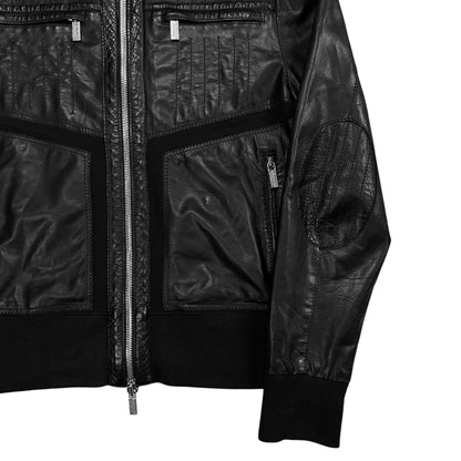 Dirk Bikkembergs Hooded Zip Bomber Leather Jacket