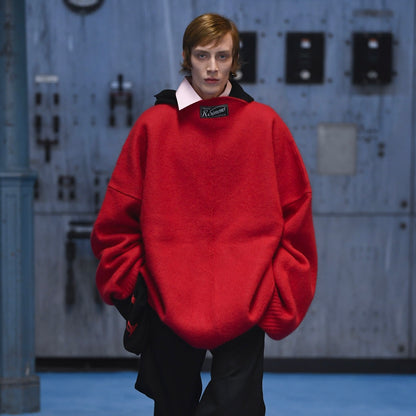 Raf Simons Oversized Boiled V-Neck Sweater - AW21