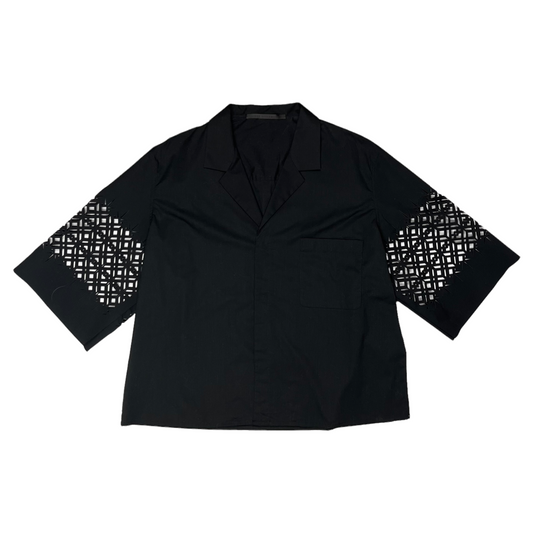 Haider Ackermann Cropped Laser Cut Short Sleeve Shirt Black - SS19