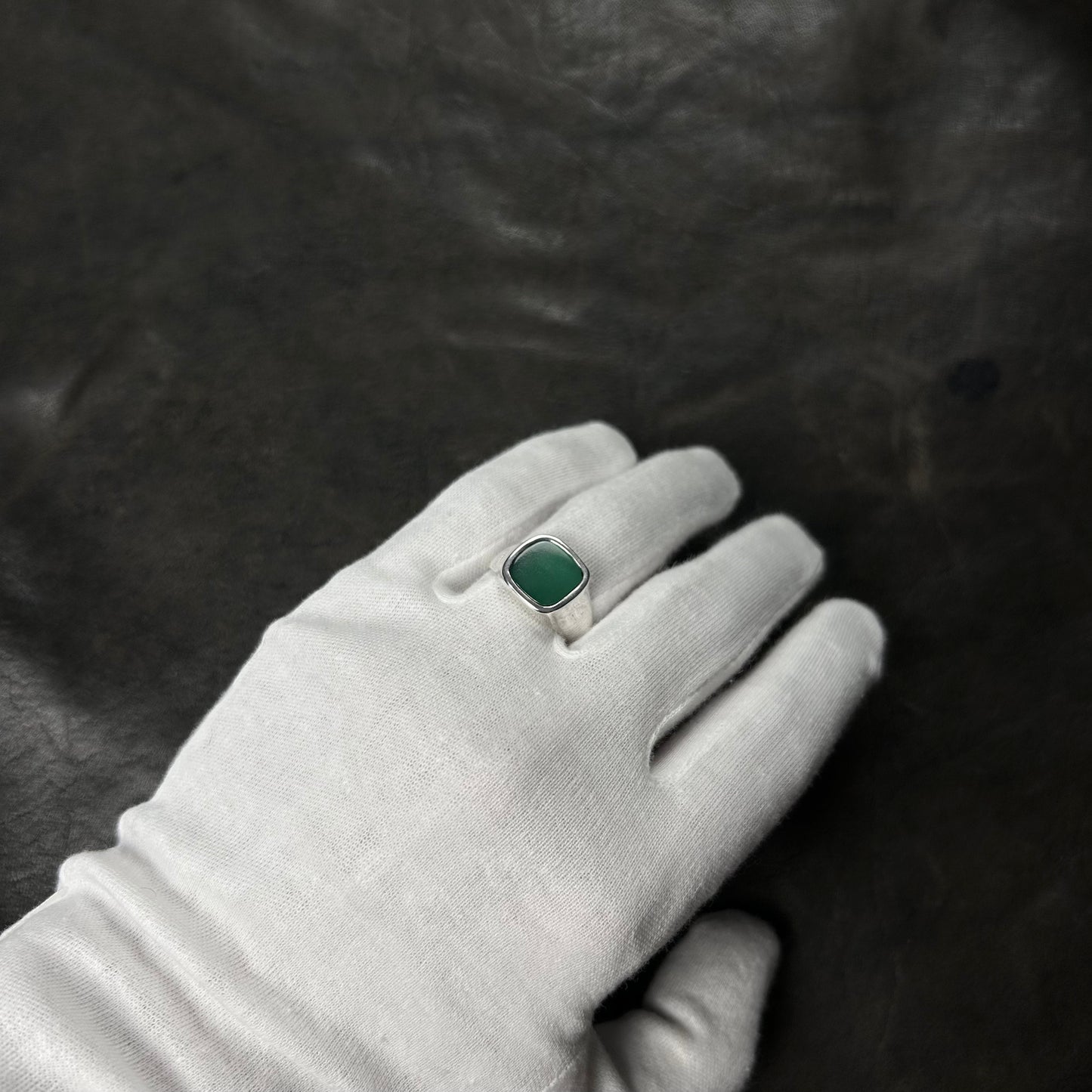 Clean Jade Stone Signet Ring