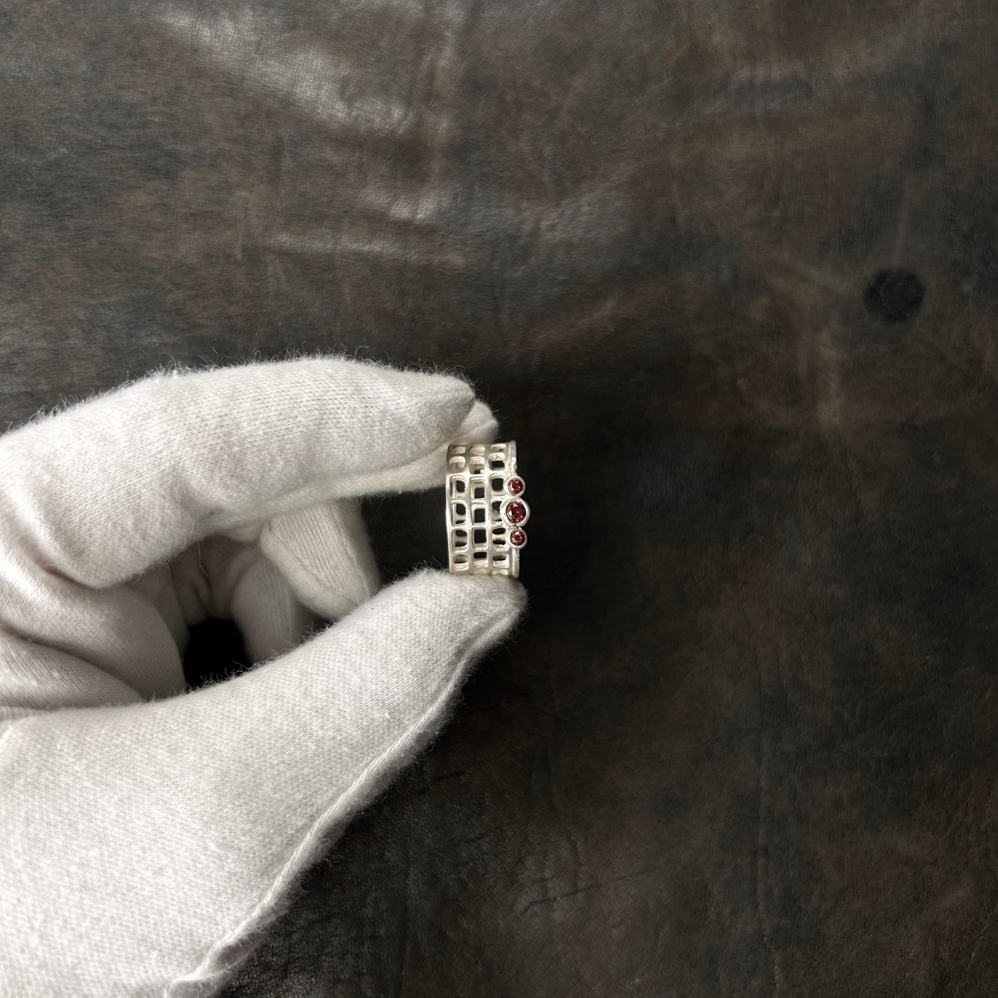 Perforated Triple Citrin Stone Ring