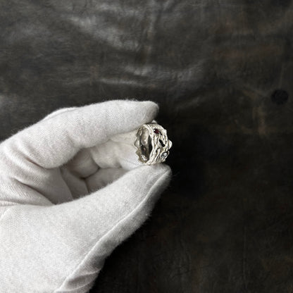 Crater Peridot, Gamet & Aquamarin Stone Ring