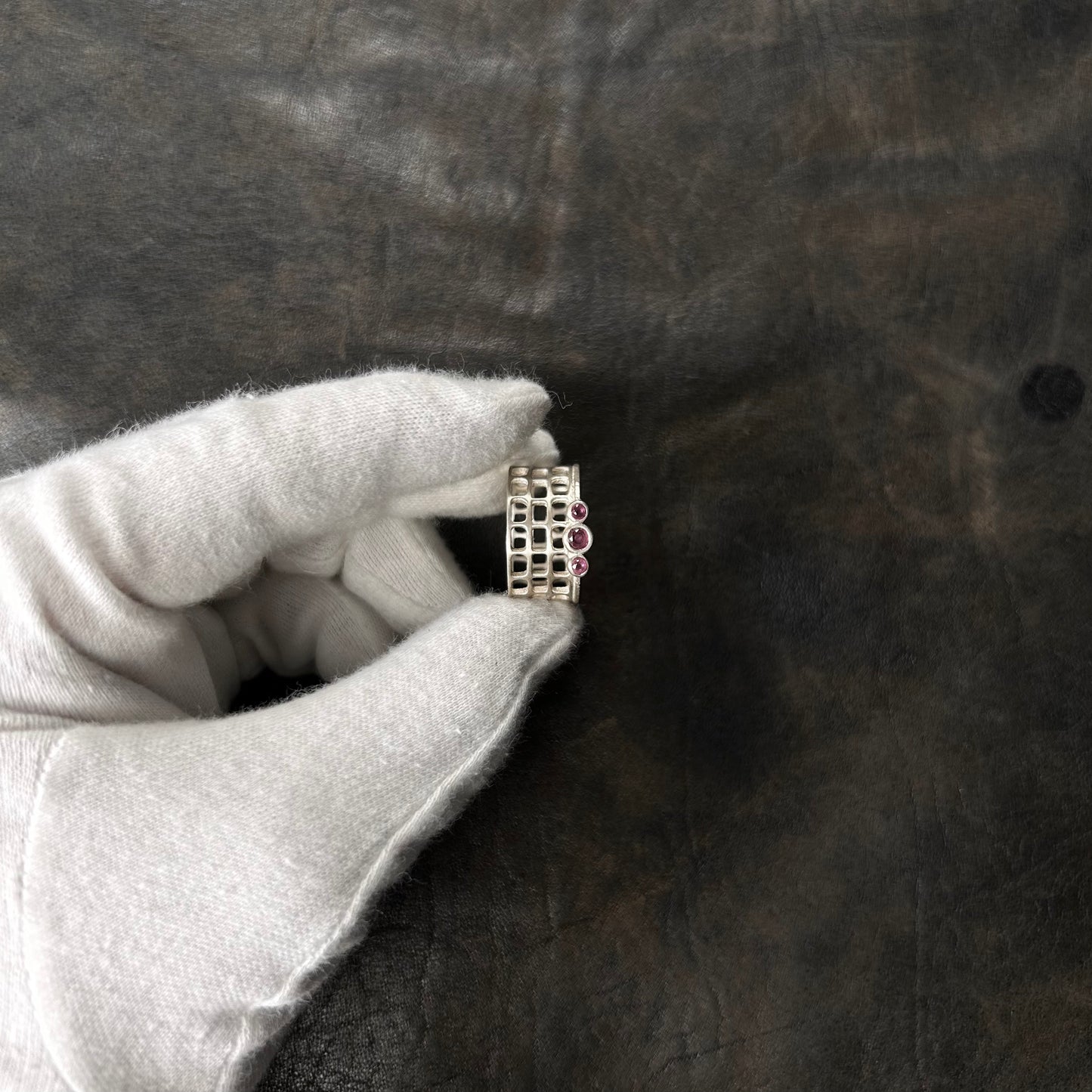 Perforated Triple Tourmalin Stone Ring