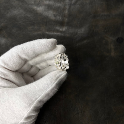 Crater Peridot, Gamet & Aquamarin Stone Ring