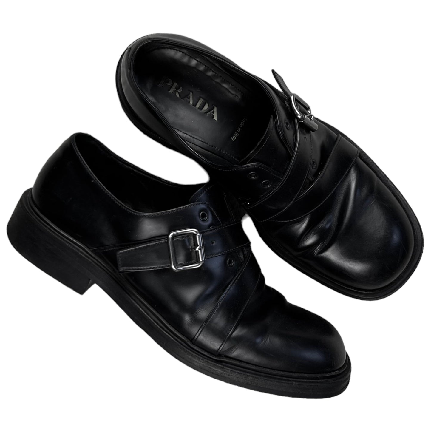 Prada Laceless Wrapped Strap Buckle Derbies - AW19