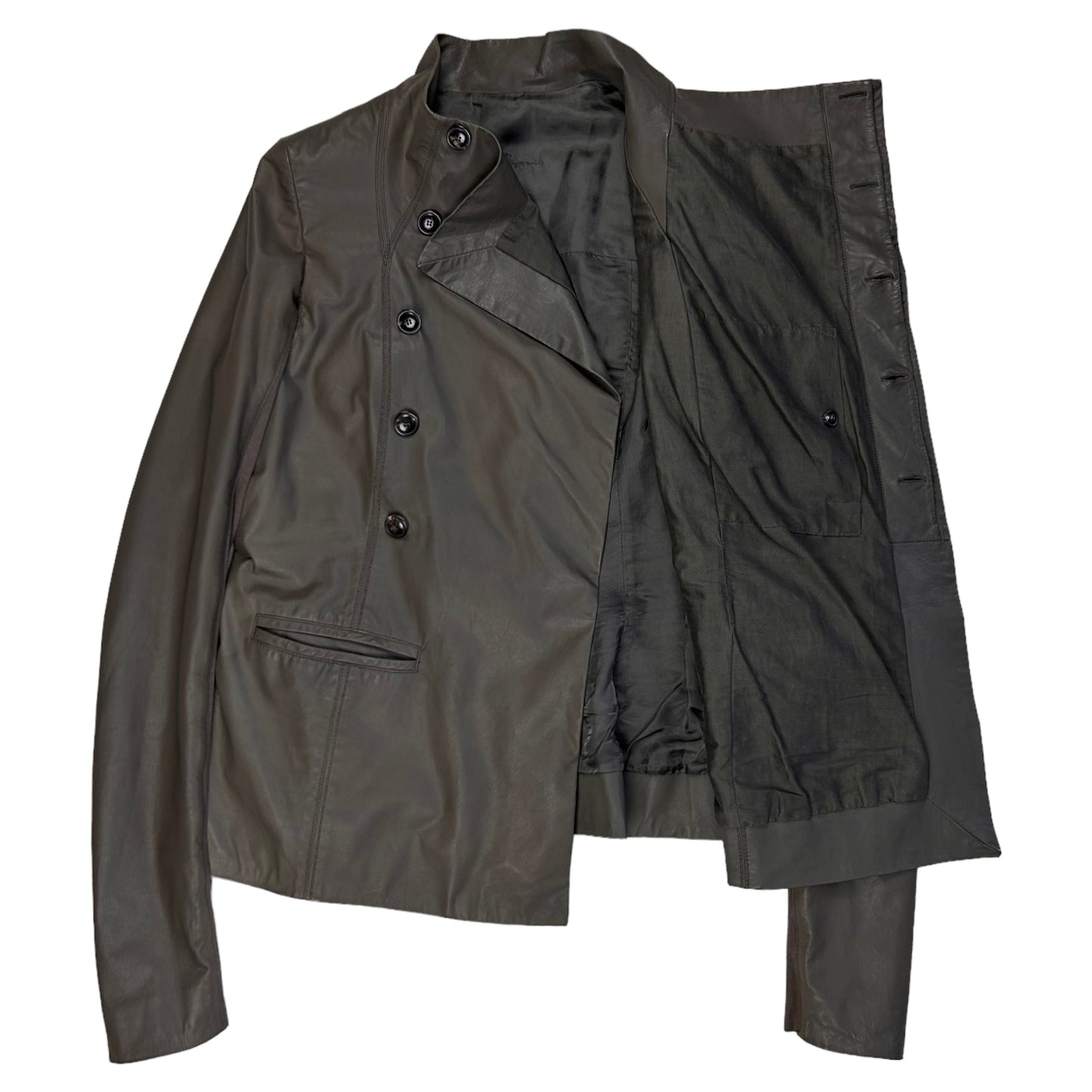 Rick Owens Ribbed Asymmetrical Calf Leather Jacket