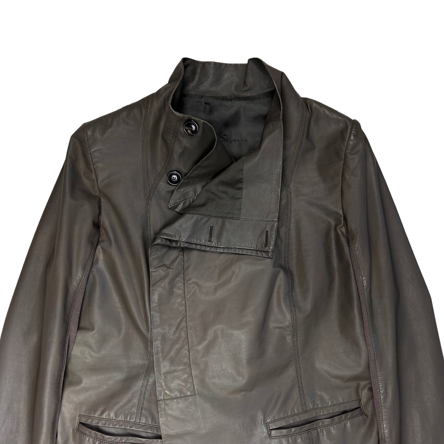 Rick Owens Ribbed Asymmetrical Calf Leather Jacket