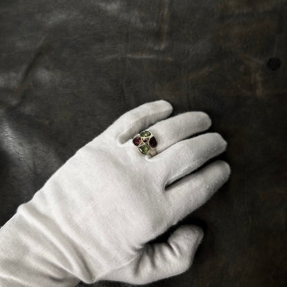 Cube Peridot & Gamet Stone Ring