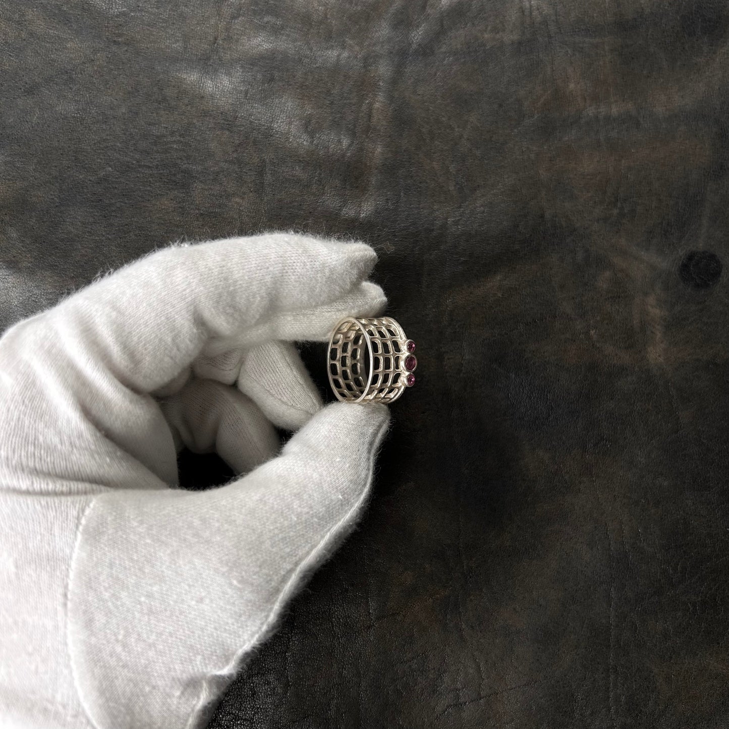 Perforated Triple Tourmalin Stone Ring