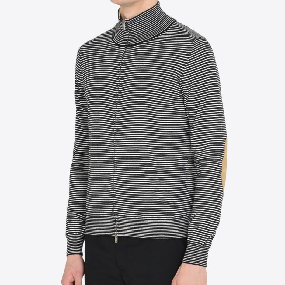 Maison Margiela Striped Mockneck Zip Up Sweater