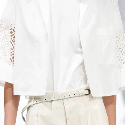 Haider Ackermann Cropped Laser Cut Short Sleeve Shirt White - SS19