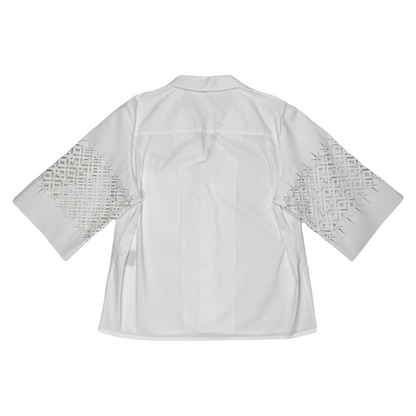 Haider Ackermann Cropped Laser Cut Short Sleeve Shirt White - SS19