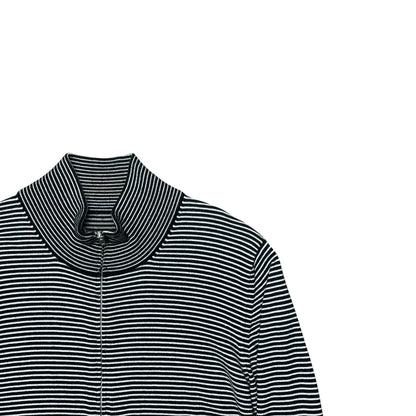 Maison Margiela Striped Mockneck Zip Up Sweater