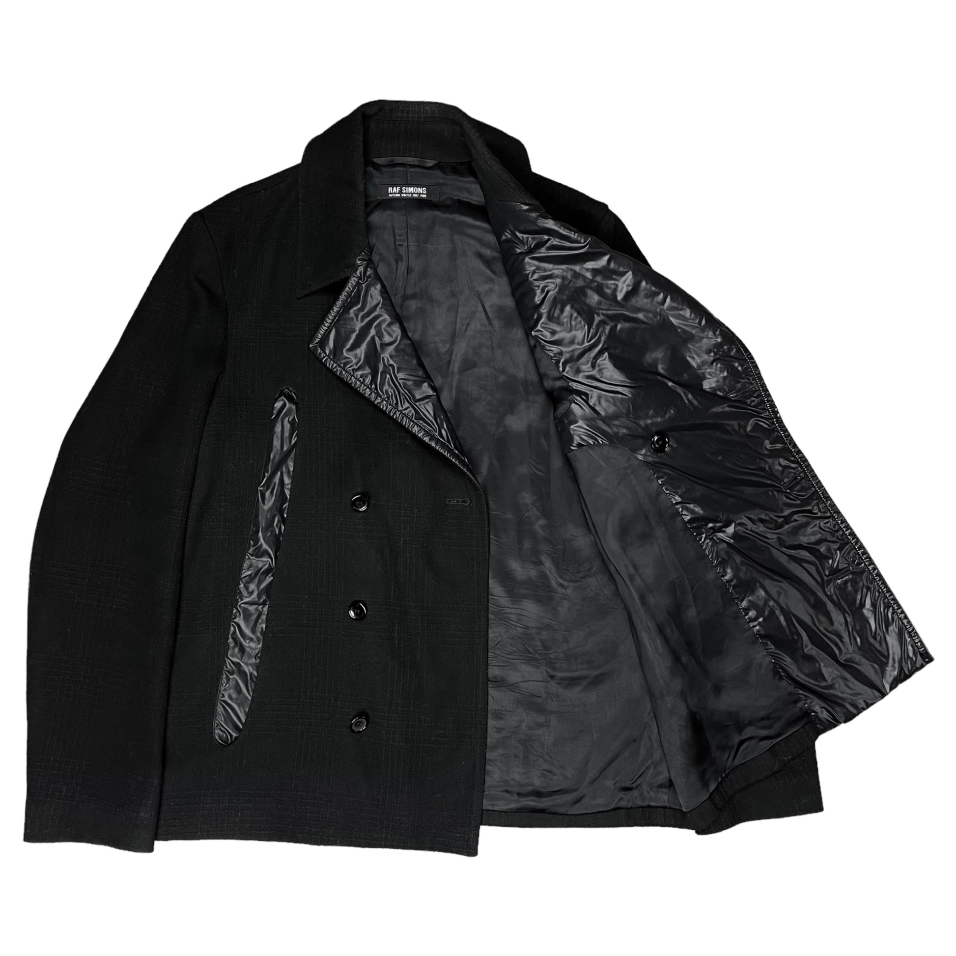 Raf Simons Nylon Detail Peacoat - AW07 – Vertical Rags Raf Simons Nylon Detail Peacoat - AW07 – Vertical Rags